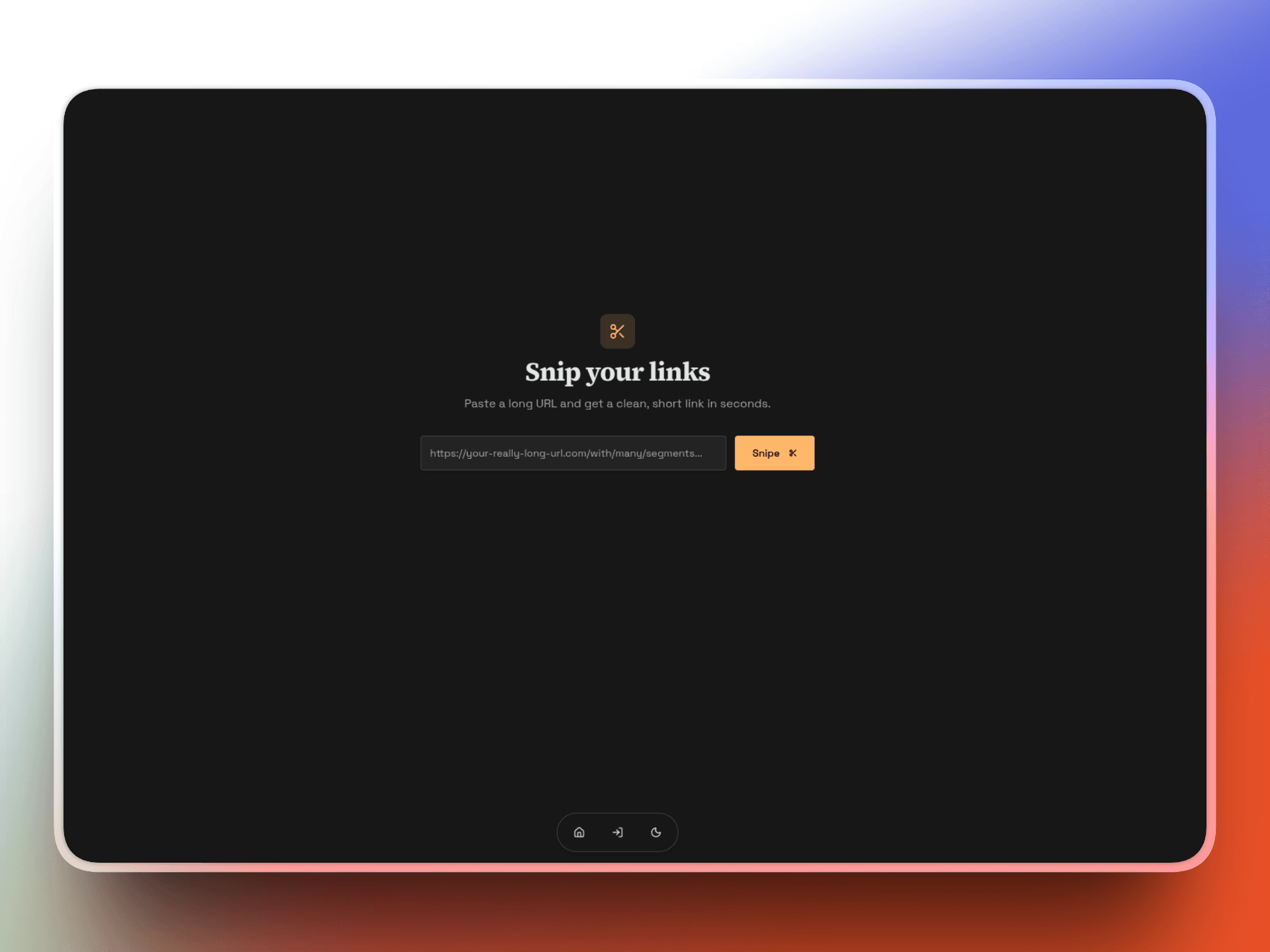 Snipr URL shortener home page