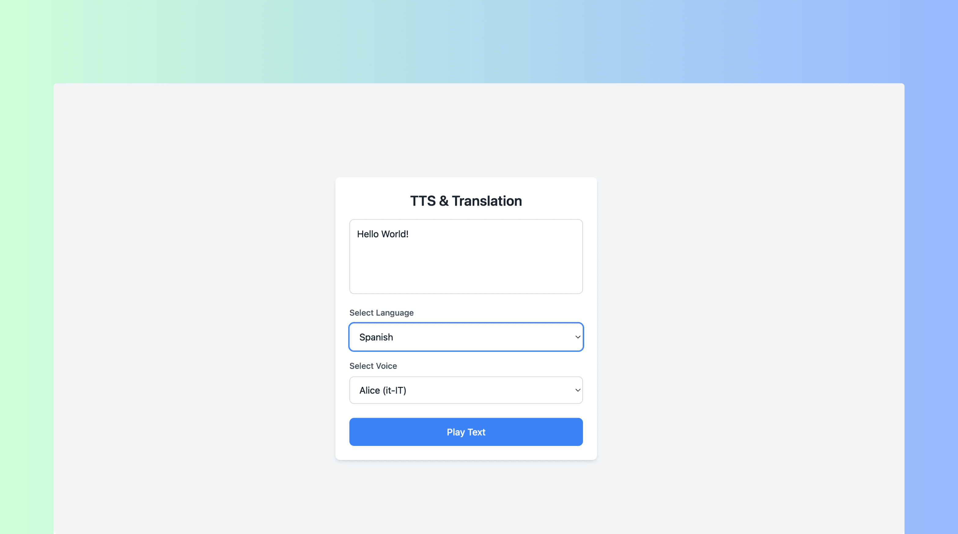 Text to translate app home page